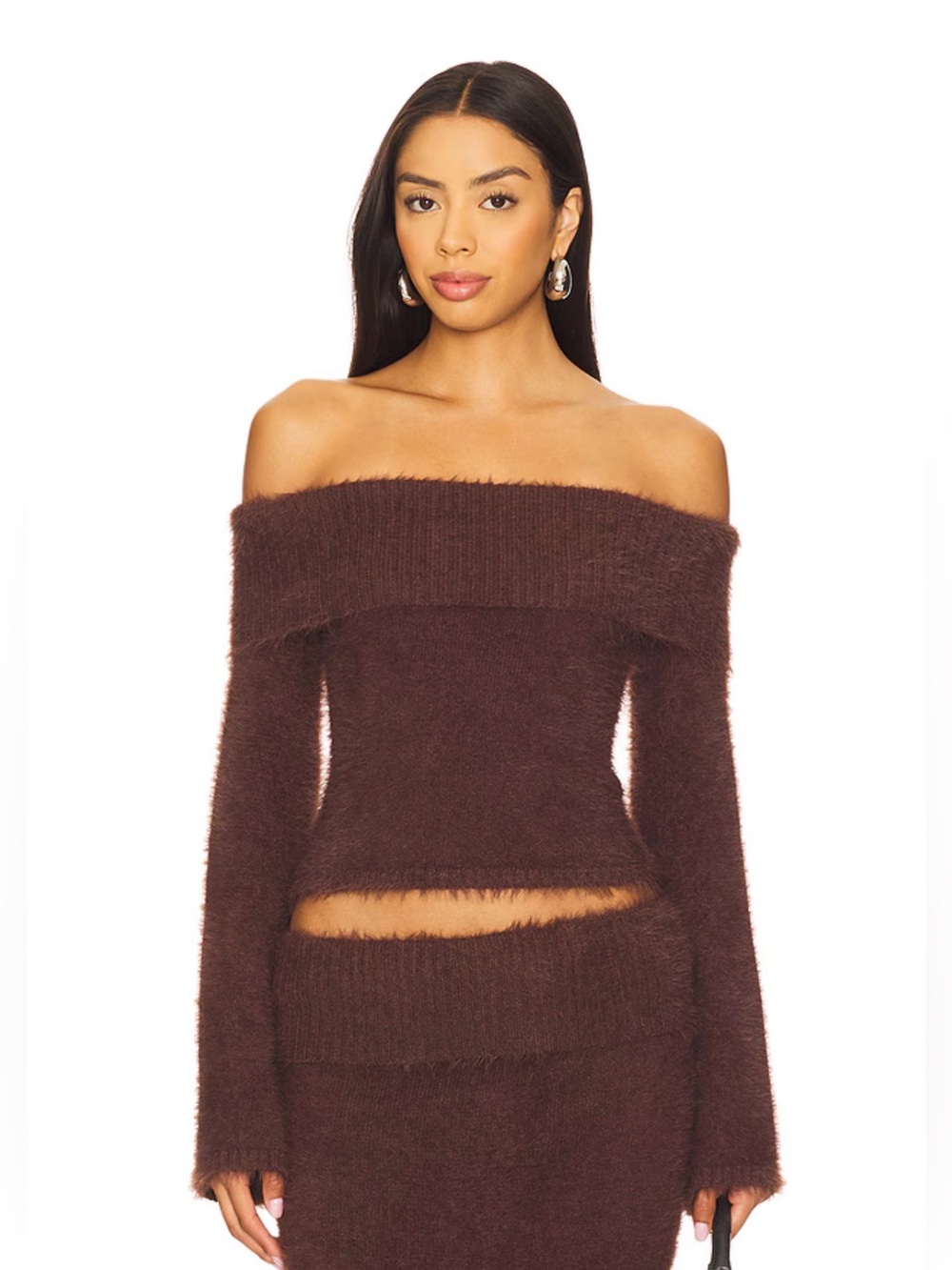 Seven Wonders Fuzzy Knit Top & Maxi Skirt 2-Piece Set Brown size S - Picture 5 of 5